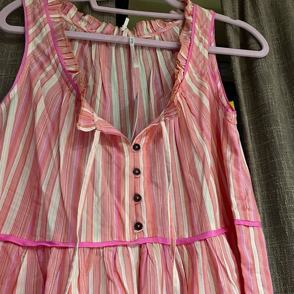 Anthropologie Pink and Red Striped Fabric Jumpsuit